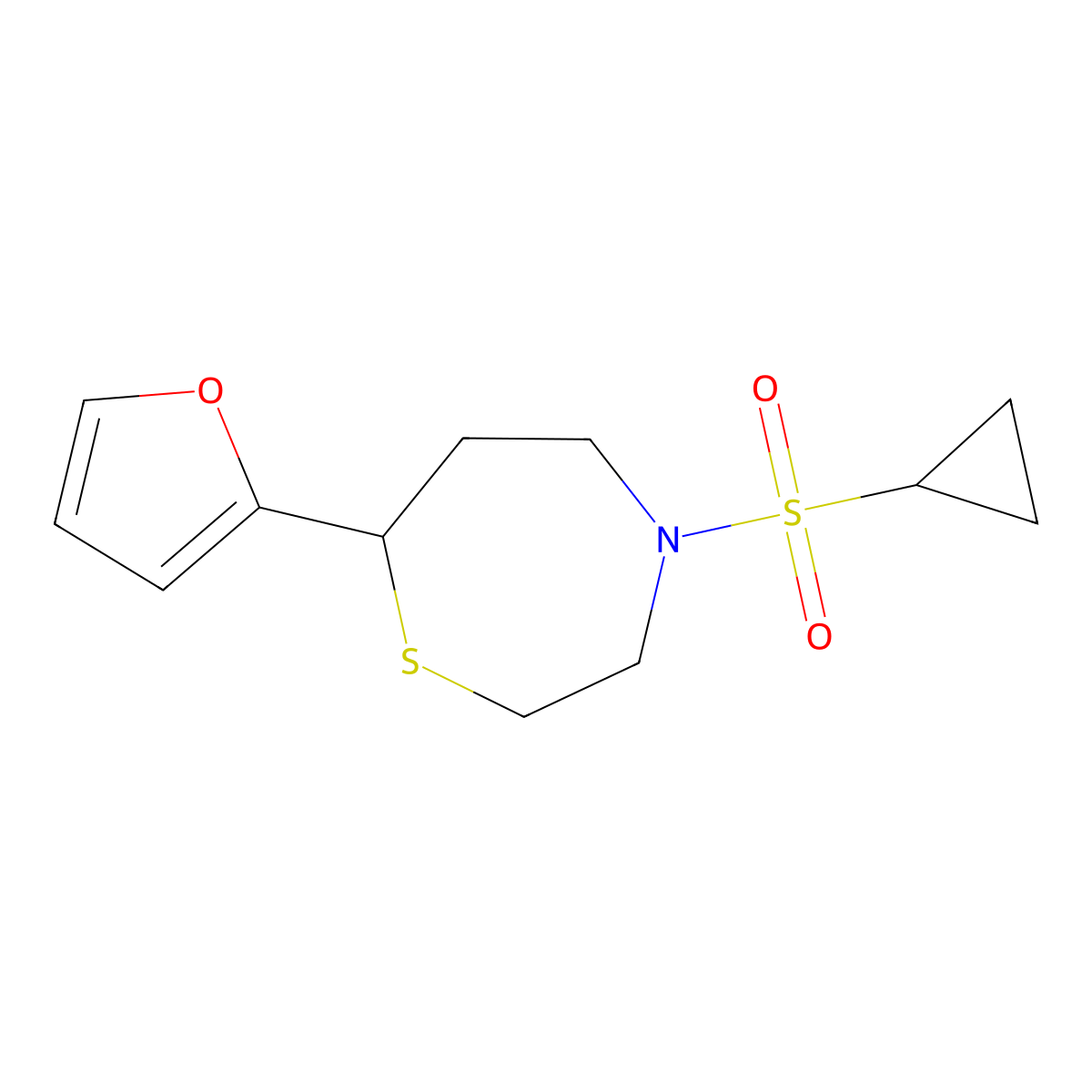 4-(Cyclopropylsulfonyl)-7-(furan-2-yl)-1,4-thiazepane molecular structure, CAS 1705223-84-2