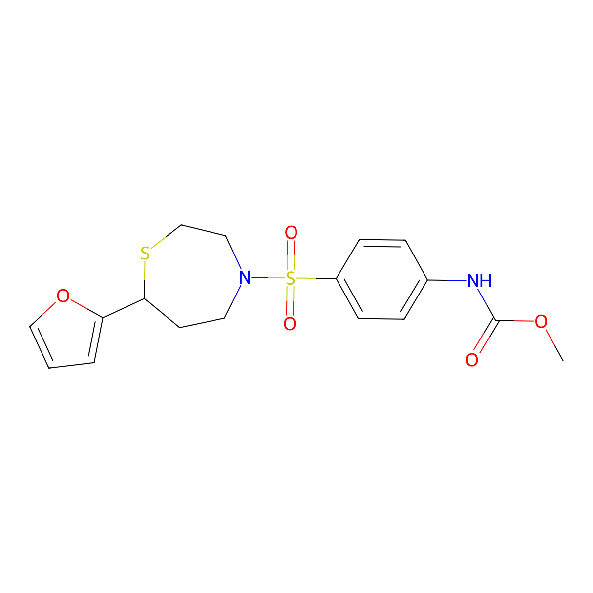Methyl (4-((7-(furan-2-yl)-1,4-thiazepan-4-yl)sulfonyl)phenyl)carbamate molecular structure, CAS 1705224-09-4