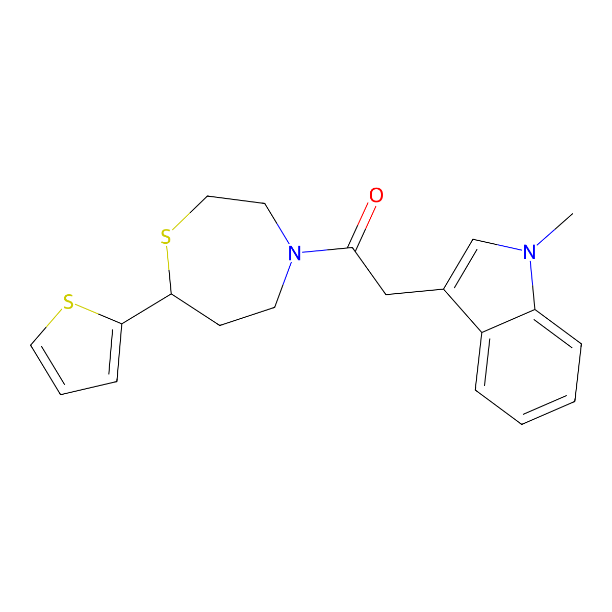 2-(1-methyl-1H-indol-3-yl)-1-(7-(thiophen-2-yl)-1,4-thiazepan-4-yl)ethanone molecular structure, CAS 1705224-37-8