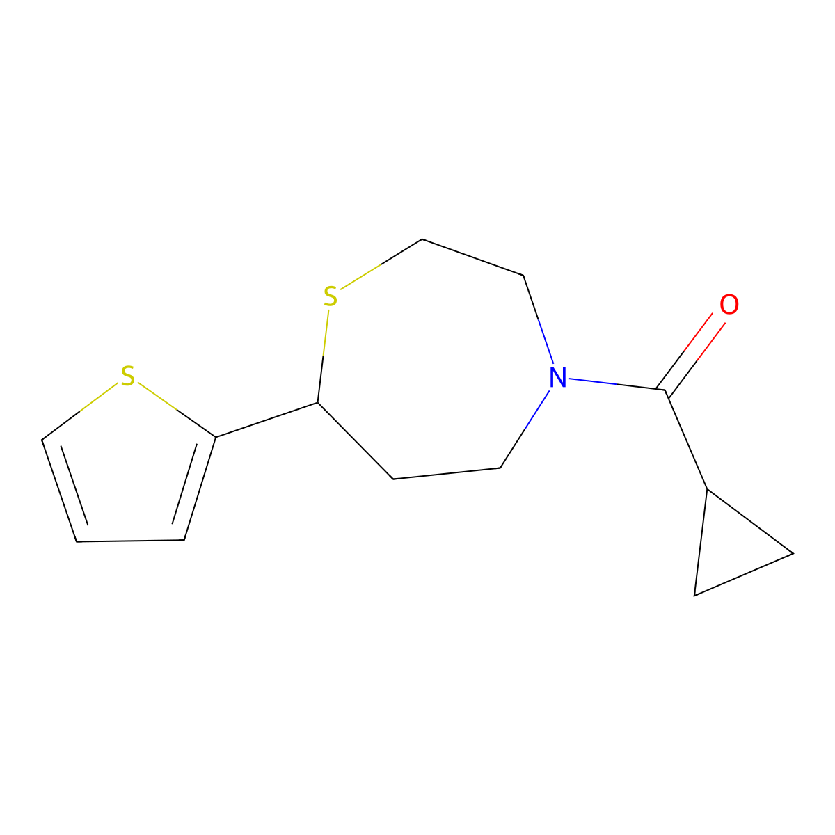 4-Cyclopropanecarbonyl-7-(thiophen-2-yl)-1,4-thiazepane molecular structure, CAS 1705224-50-5