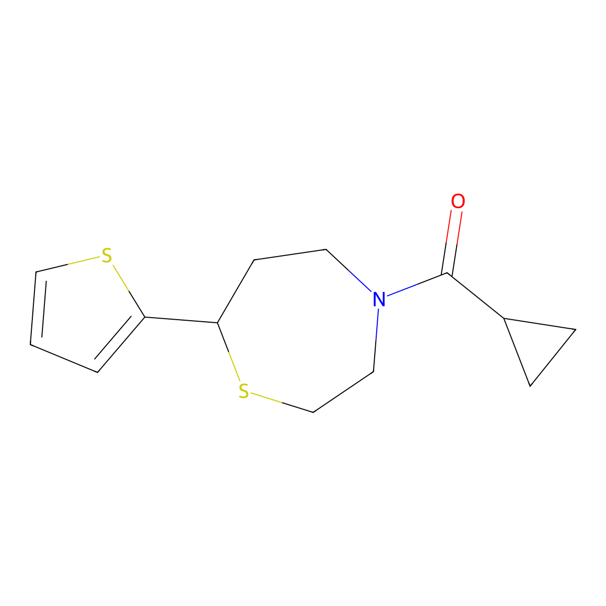 4-Cyclopropanecarbonyl-7-(thiophen-2-yl)-1,4-thiazepane molecular structure, CAS 1705224-50-5