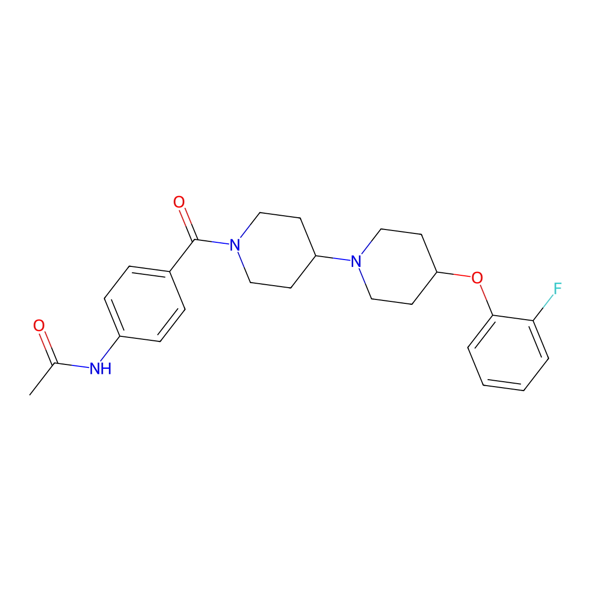 N-(4-(4-(2-fluorophenoxy)-[1,4'-bipiperidine]-1'-carbonyl)phenyl)acetamide molecular structure, CAS 1705236-73-2