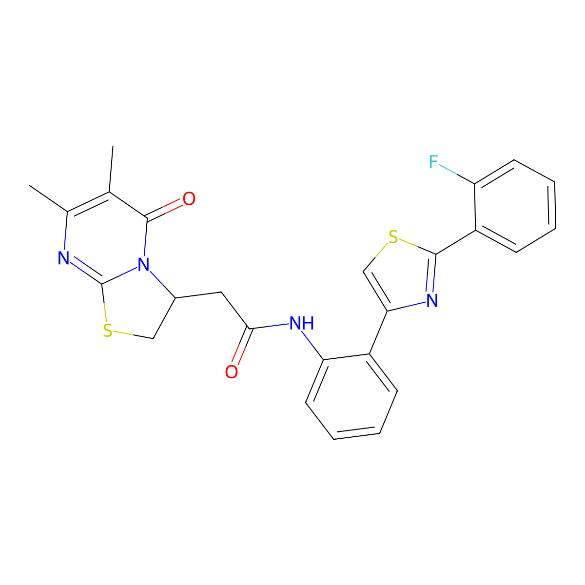 2-(6,7-dimethyl-5-oxo-3,5-dihydro-2H-thiazolo[3,2-a]pyrimidin-3-yl)-N-(2-(2-(2-fluorophenyl)thiazol-4-yl)phenyl)acetamide molecular structure, CAS 1705238-18-1