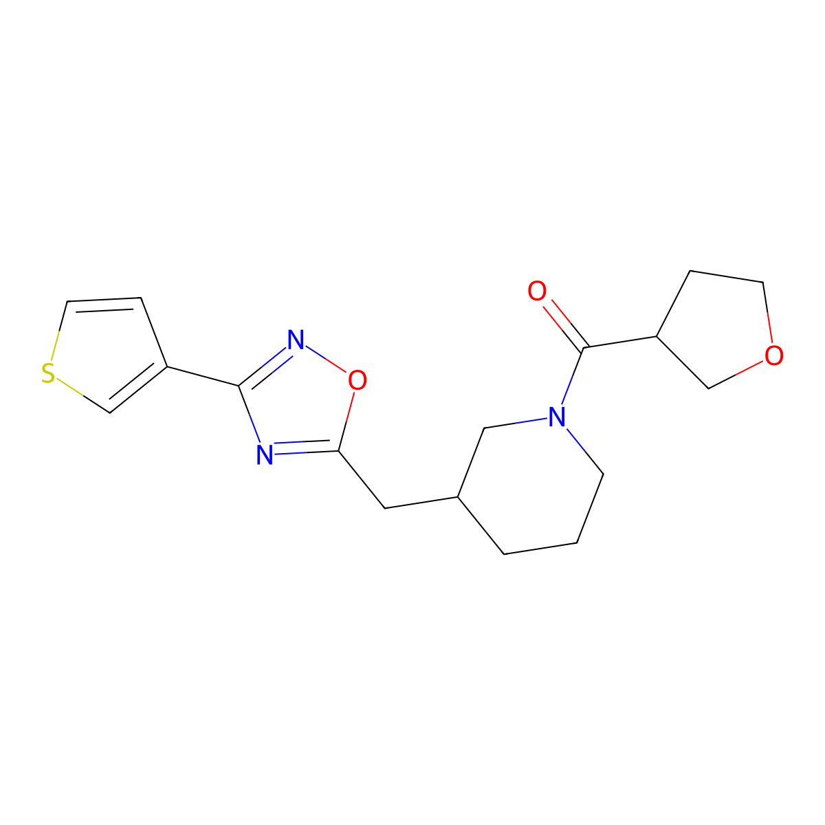 (Tetrahydrofuran-3-yl)(3-((3-(thiophen-3-yl)-1,2,4-oxadiazol-5-yl)methyl)piperidin-1-yl)methanone molecular structure, CAS 1705243-91-9