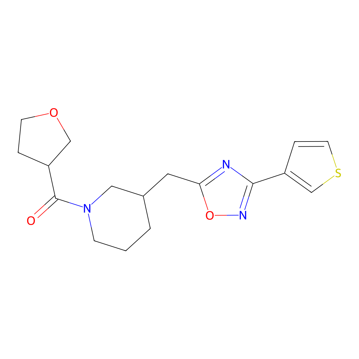 (Tetrahydrofuran-3-yl)(3-((3-(thiophen-3-yl)-1,2,4-oxadiazol-5-yl)methyl)piperidin-1-yl)methanone molecular structure, CAS 1705243-91-9