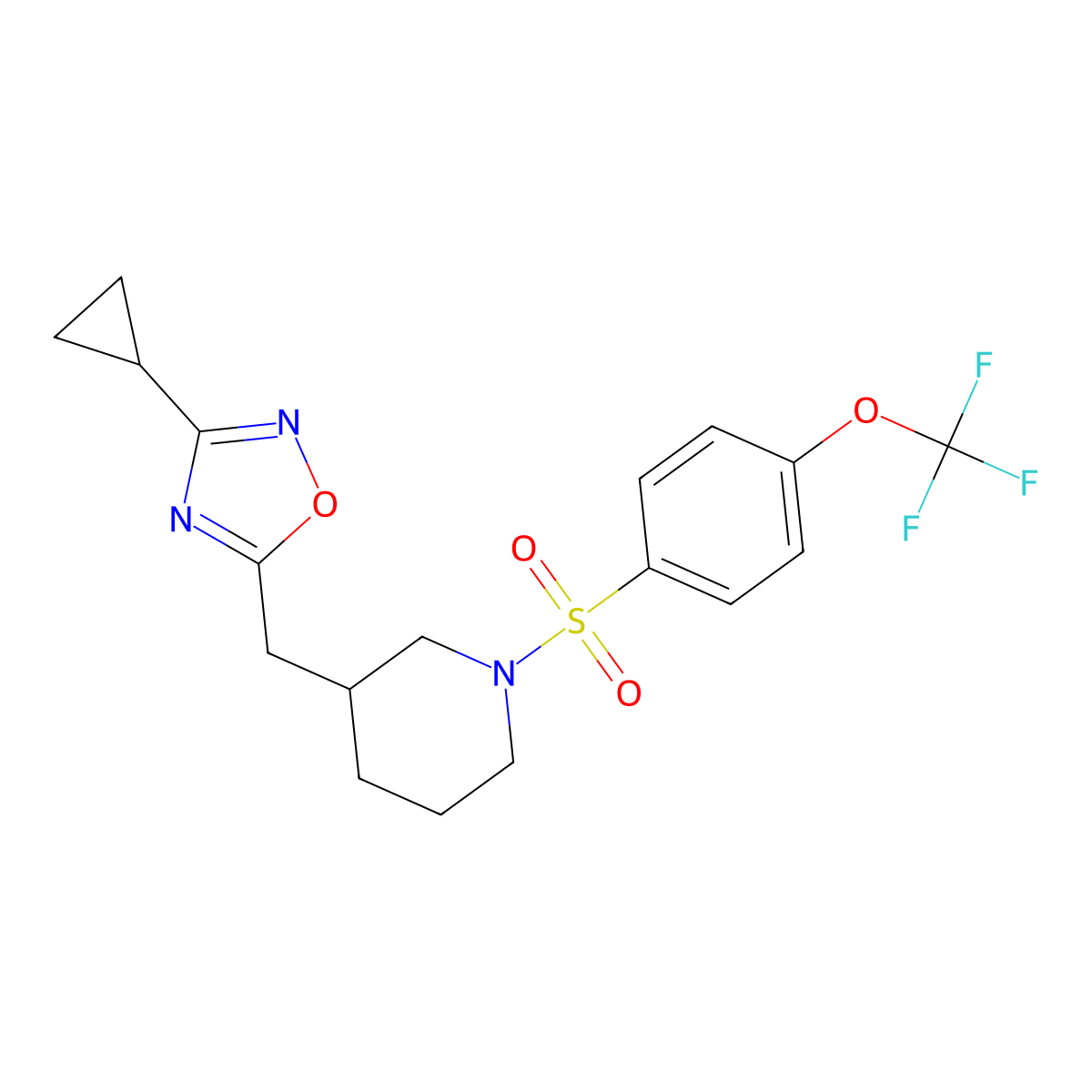 3-Cyclopropyl-5-((1-((4-(trifluoromethoxy)phenyl)sulfonyl)piperidin-3-yl)methyl)-1,2,4-oxadiazole molecular structure, CAS 1705244-80-9