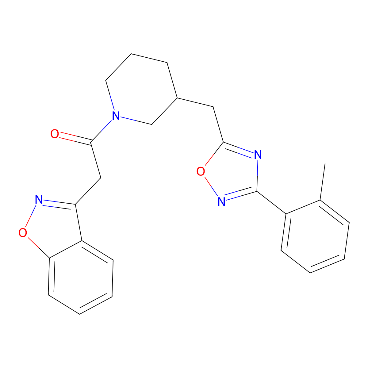 2-(Benzo[d]isoxazol-3-yl)-1-(3-((3-(o-tolyl)-1,2,4-oxadiazol-5-yl)methyl)piperidin-1-yl)ethanone molecular structure, CAS 1705245-14-2