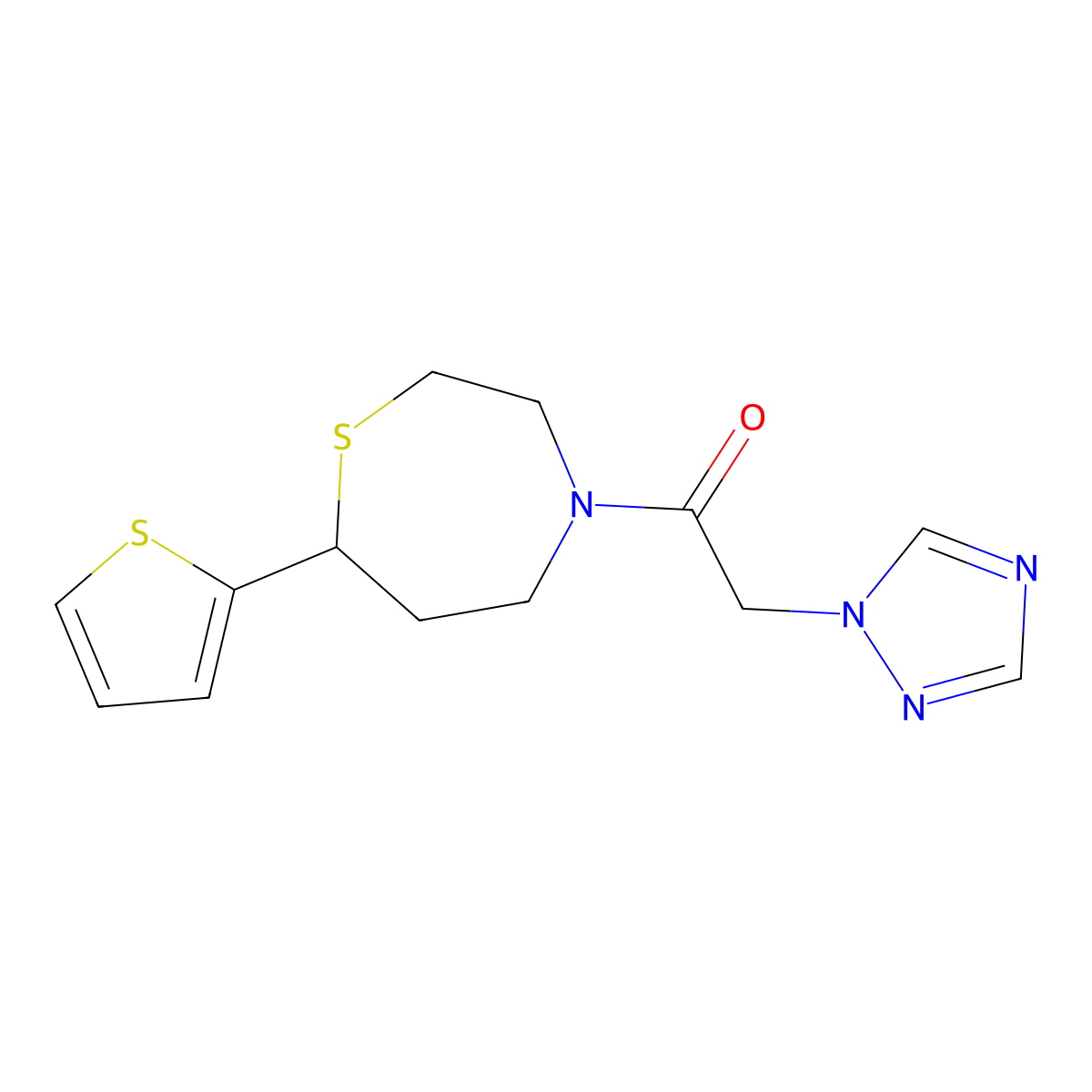 1-(7-(thiophen-2-yl)-1,4-thiazepan-4-yl)-2-(1H-1,2,4-triazol-1-yl)ethanone molecular structure, CAS 1705246-20-3