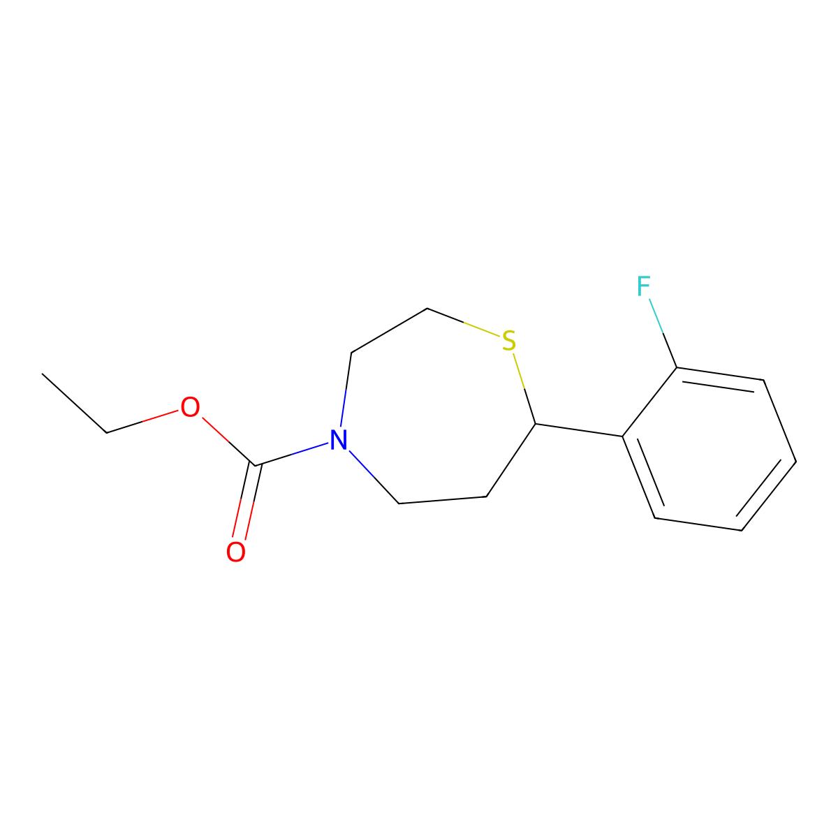 Ethyl 7-(2-fluorophenyl)-1,4-thiazepane-4-carboxylate molecular structure, CAS 1705246-22-5