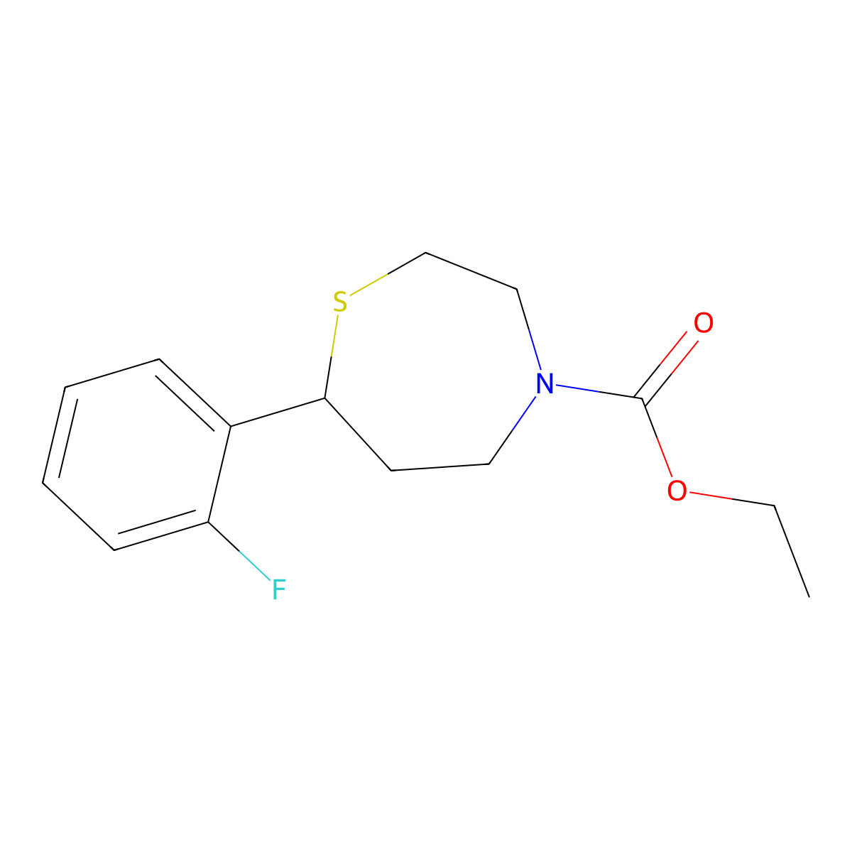Ethyl 7-(2-fluorophenyl)-1,4-thiazepane-4-carboxylate molecular structure, CAS 1705246-22-5