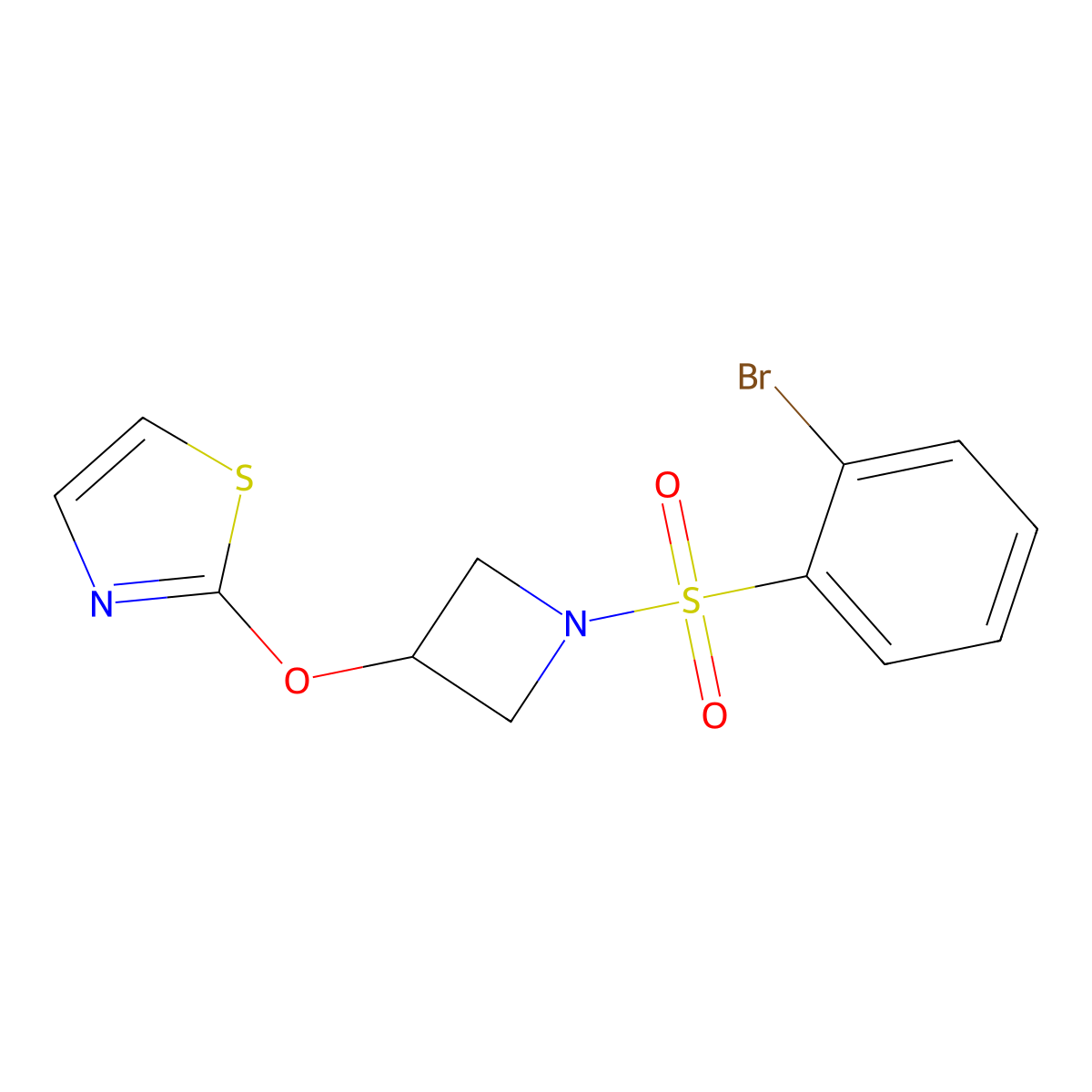 2-((1-((2-Bromophenyl)sulfonyl)azetidin-3-yl)oxy)thiazole molecular structure, CAS 1705246-29-2