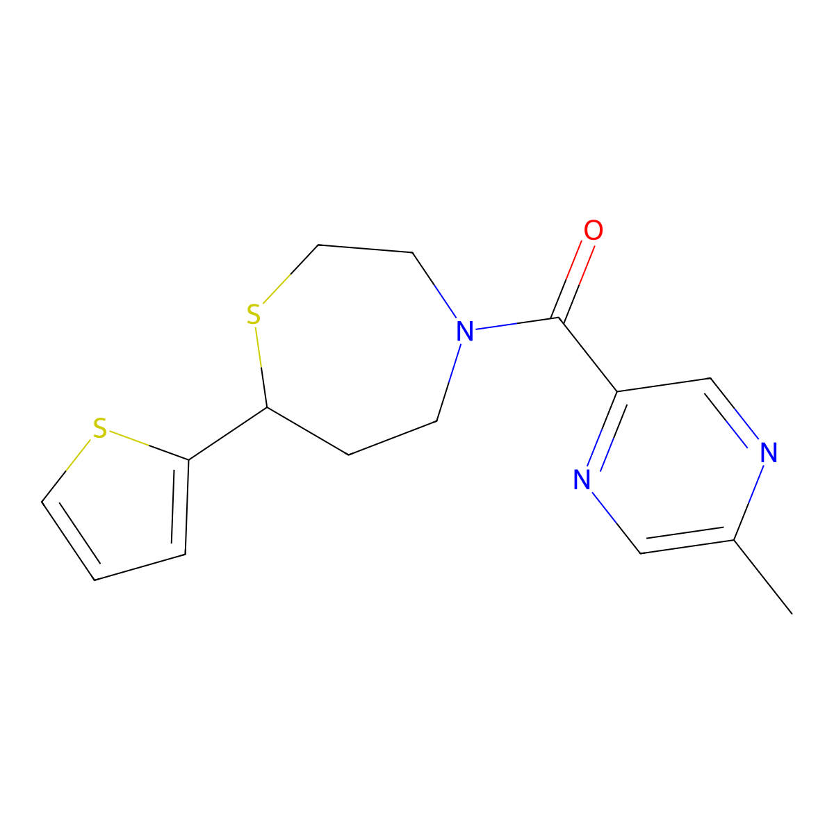 (5-Methylpyrazin-2-yl)(7-(thiophen-2-yl)-1,4-thiazepan-4-yl)methanone molecular structure, CAS 1705246-61-2