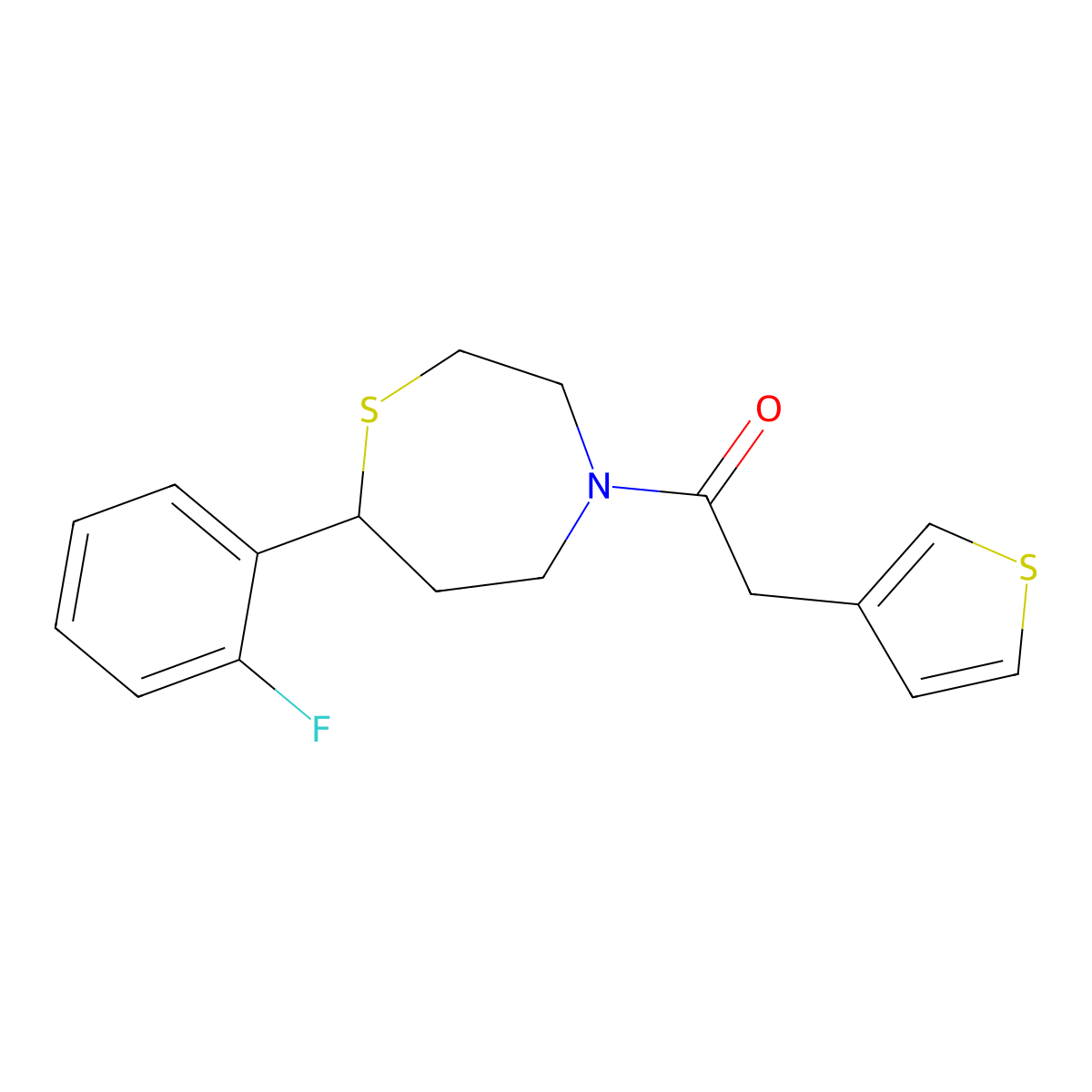 1-(7-(2-Fluorophenyl)-1,4-thiazepan-4-yl)-2-(thiophen-3-yl)ethanone molecular structure, CAS 1705246-68-9