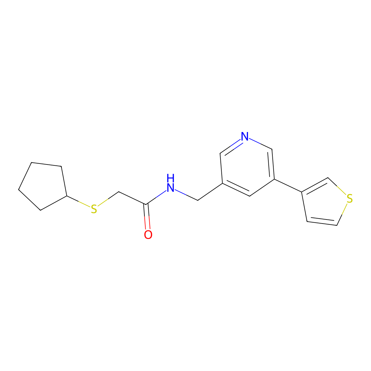 2-(cyclopentylsulfanyl)-N-{[5-(thiophen-3-yl)pyridin-3-yl]methyl}acetamide molecular structure, CAS 1705247-03-5
