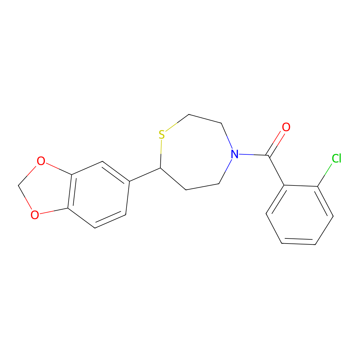 (7-(Benzo[d][1,3]dioxol-5-yl)-1,4-thiazepan-4-yl)(2-chlorophenyl)methanone molecular structure, CAS 1705248-00-5