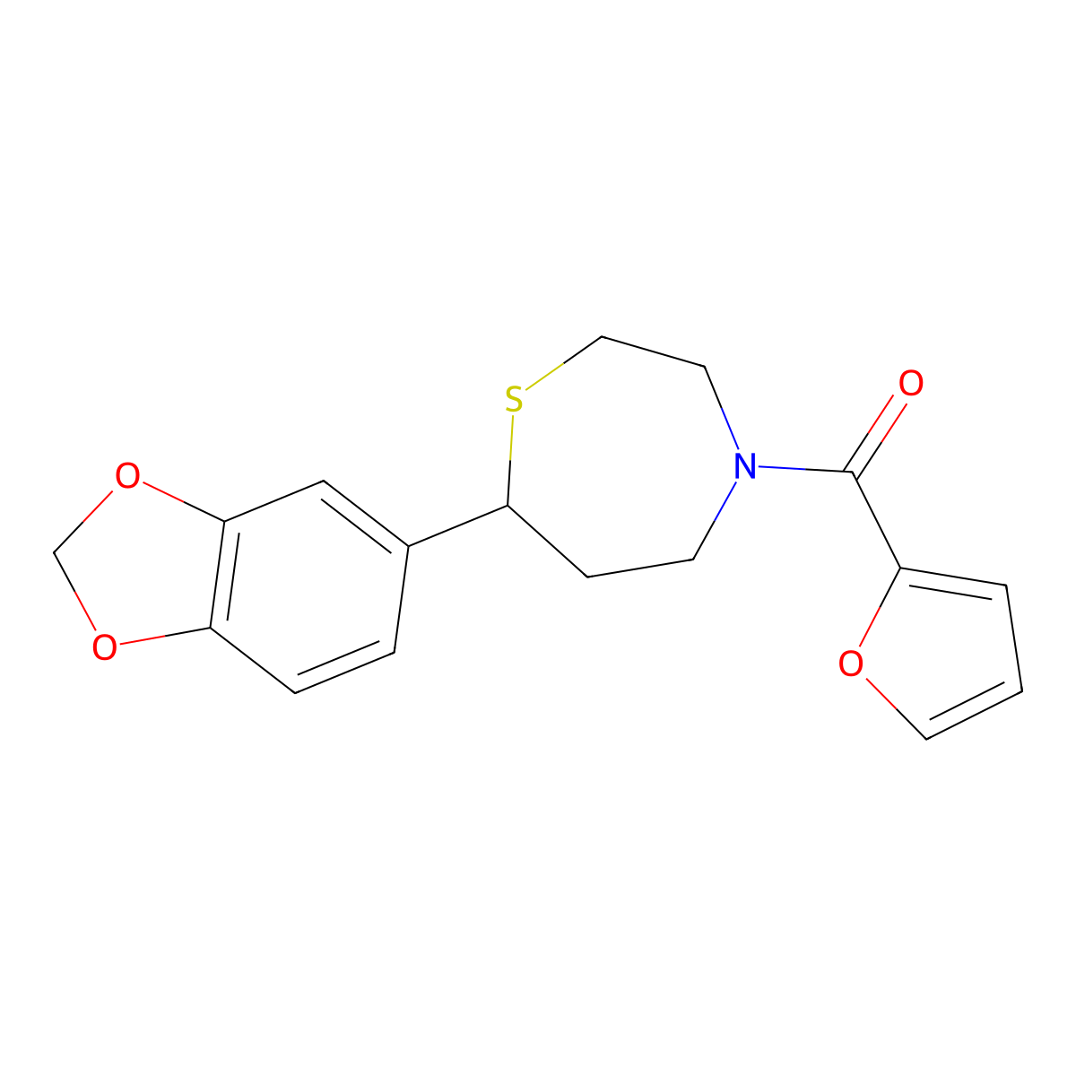 (7-(Benzo[d][1,3]dioxol-5-yl)-1,4-thiazepan-4-yl)(furan-2-yl)methanone molecular structure, CAS 1705248-16-3