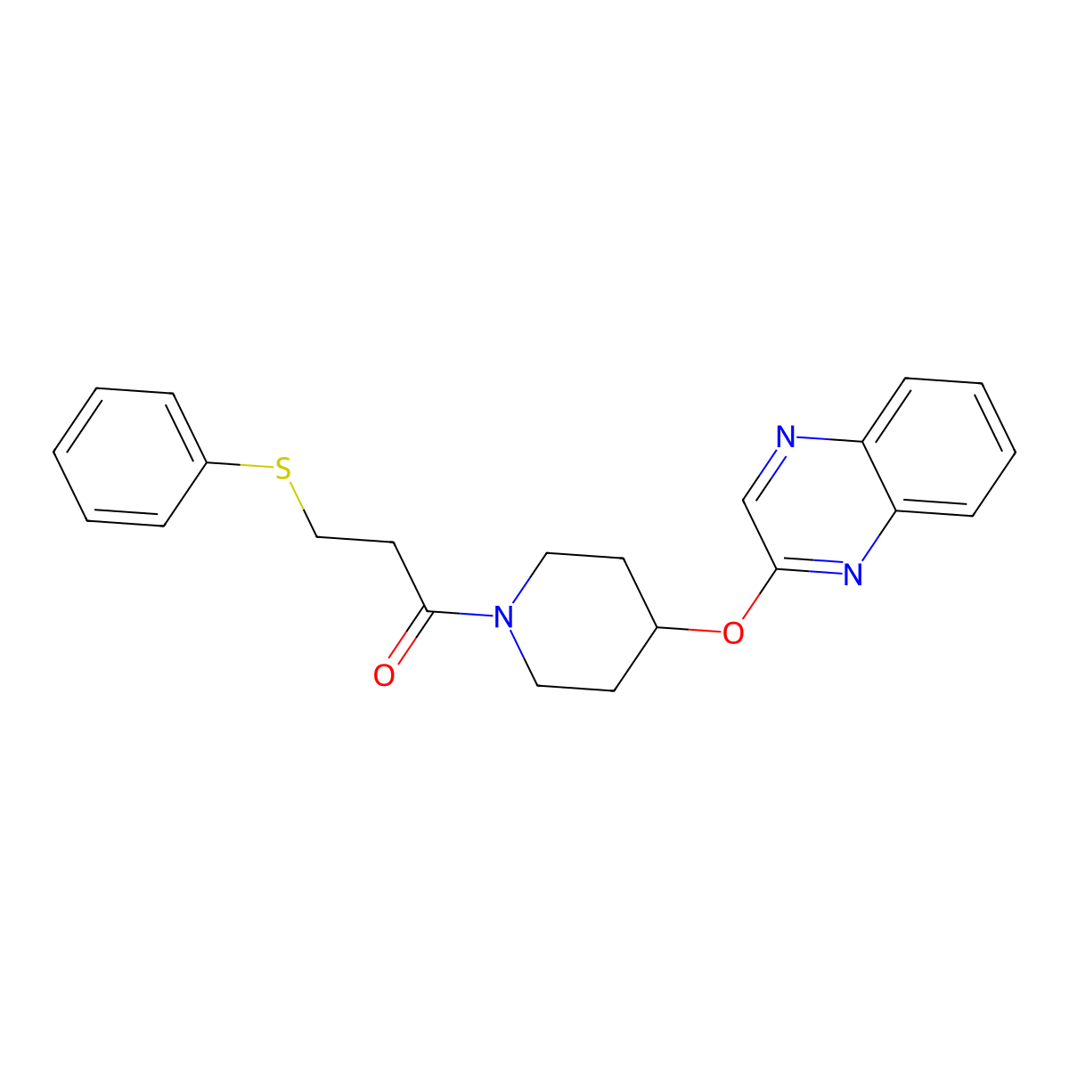 3-(Phenylthio)-1-(4-(quinoxalin-2-yloxy)piperidin-1-yl)propan-1-one molecular structure, CAS 1705249-58-6