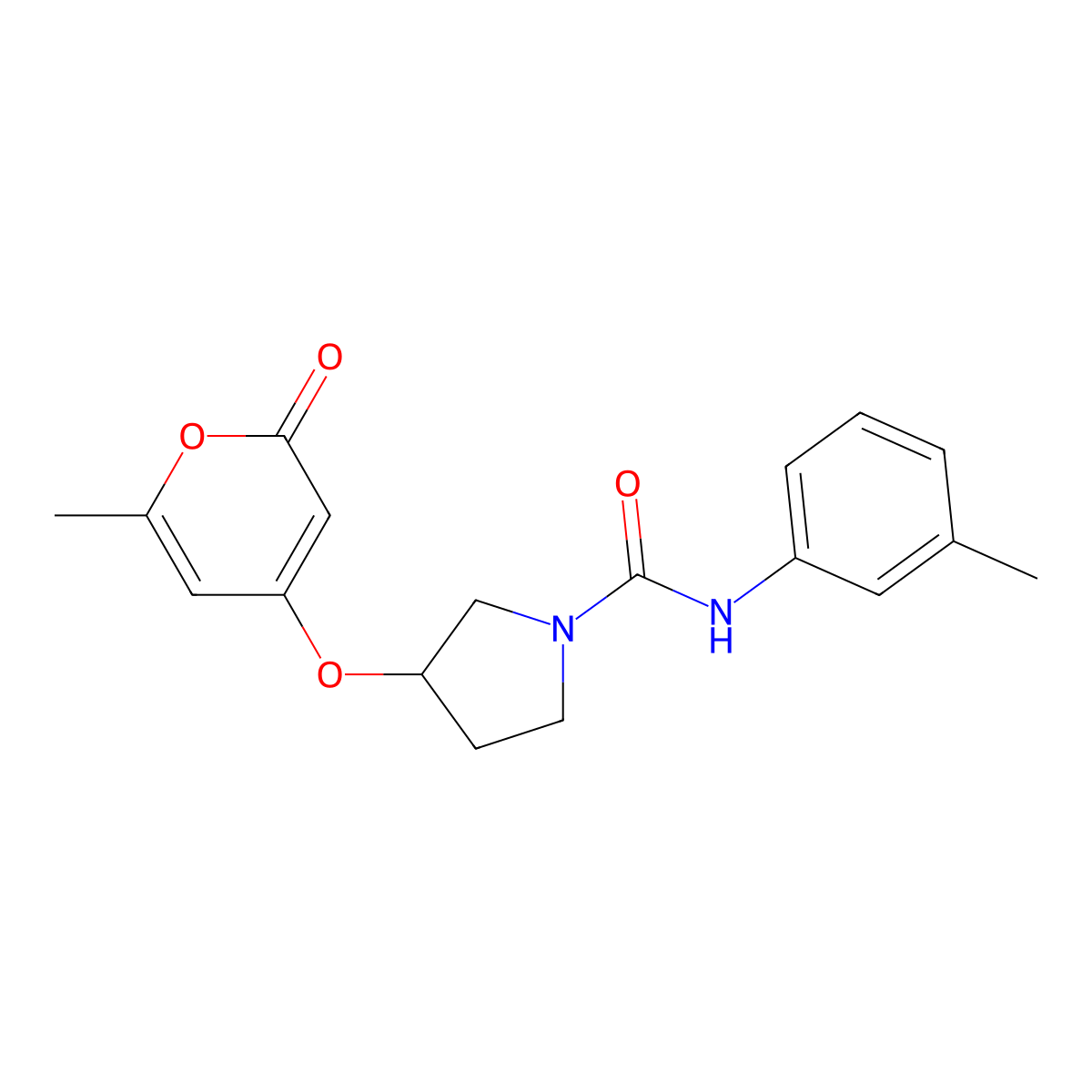 3-((6-methyl-2-oxo-2H-pyran-4-yl)oxy)-N-(m-tolyl)pyrrolidine-1-carboxamide molecular structure, CAS 1705249-86-0