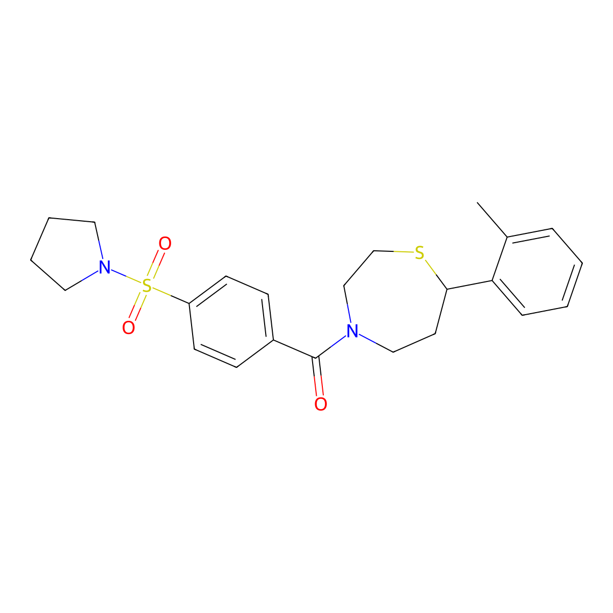 (4-(Pyrrolidin-1-ylsulfonyl)phenyl)(7-(o-tolyl)-1,4-thiazepan-4-yl)methanone molecular structure, CAS 1705250-12-9