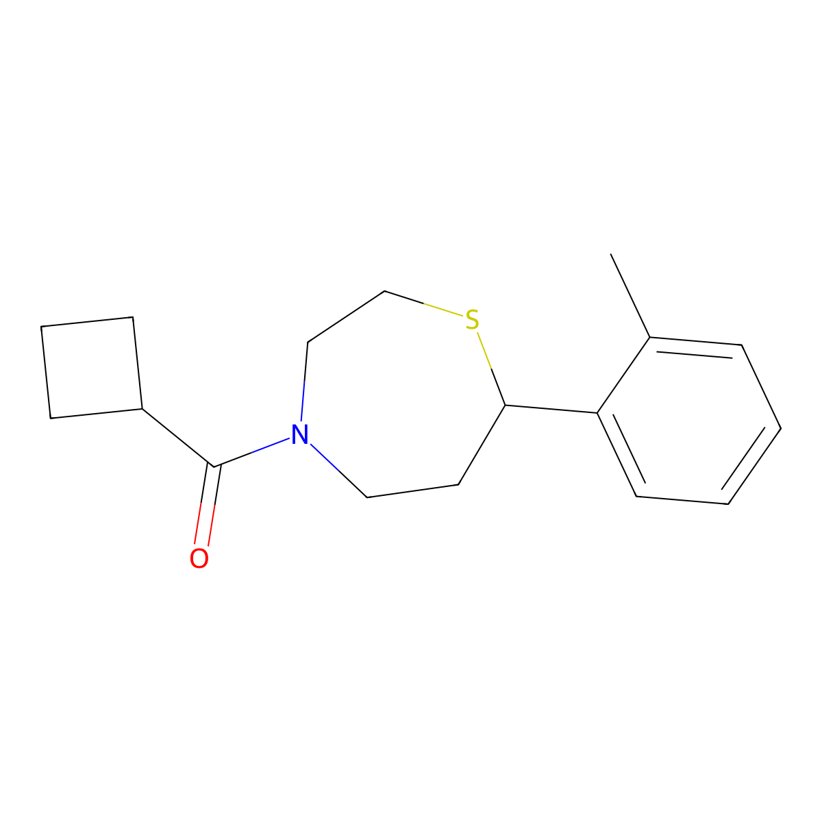Cyclobutyl(7-(o-tolyl)-1,4-thiazepan-4-yl)methanone molecular structure, CAS 1705250-32-3