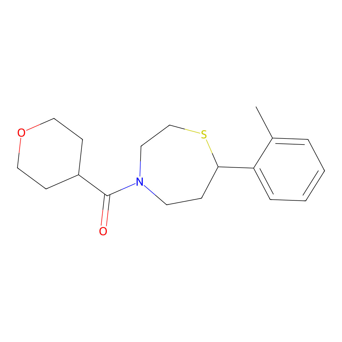 (tetrahydro-2H-pyran-4-yl)(7-(o-tolyl)-1,4-thiazepan-4-yl)methanone molecular structure, CAS 1705250-53-8