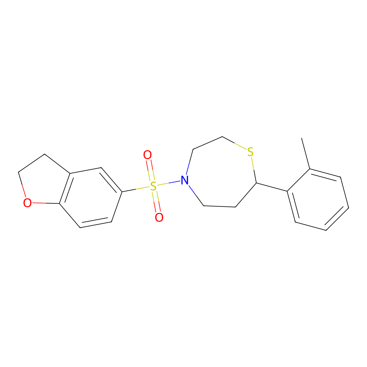 4-((2,3-Dihydrobenzofuran-5-yl)sulfonyl)-7-(o-tolyl)-1,4-thiazepane molecular structure, CAS 1705251-30-4