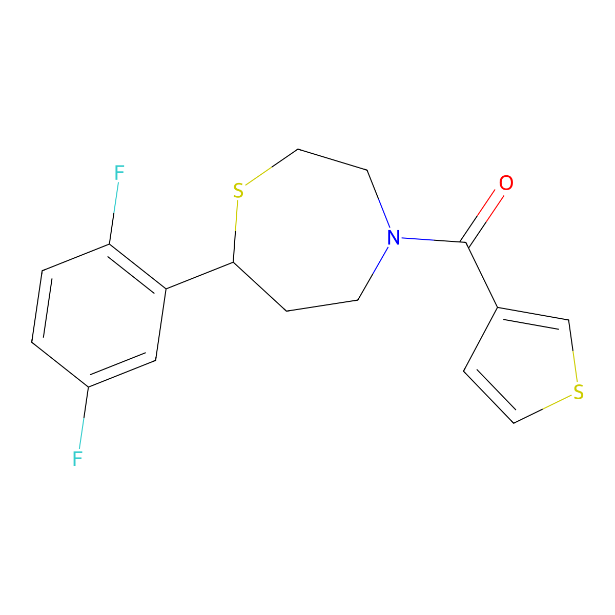 (7-(2,5-Difluorophenyl)-1,4-thiazepan-4-yl)(thiophen-3-yl)methanone molecular structure, CAS 1705251-95-1