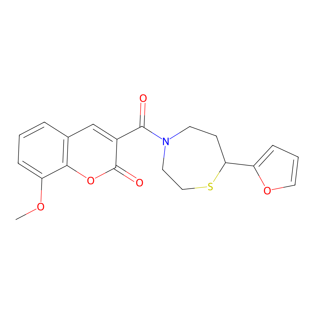 3-[7-(furan-2-yl)-1,4-thiazepane-4-carbonyl]-8-methoxy-2H-chromen-2-one molecular structure, CAS 1705253-44-6