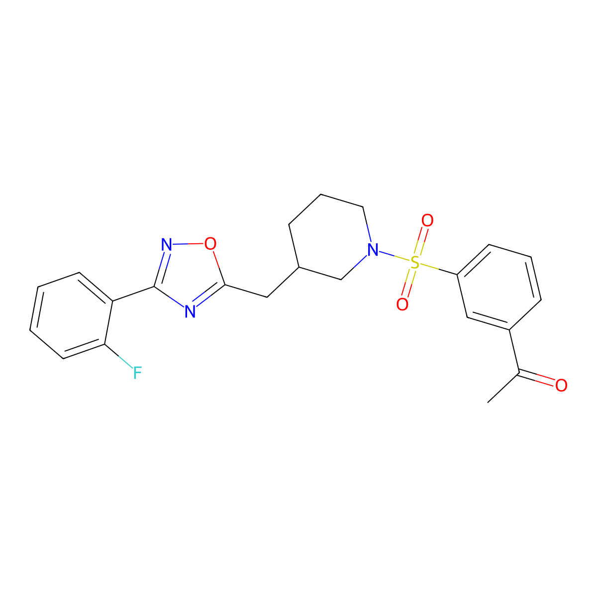 1-(3-((3-((3-(2-Fluorophenyl)-1,2,4-oxadiazol-5-yl)methyl)piperidin-1-yl)sulfonyl)phenyl)ethanone molecular structure, CAS 1705255-07-7