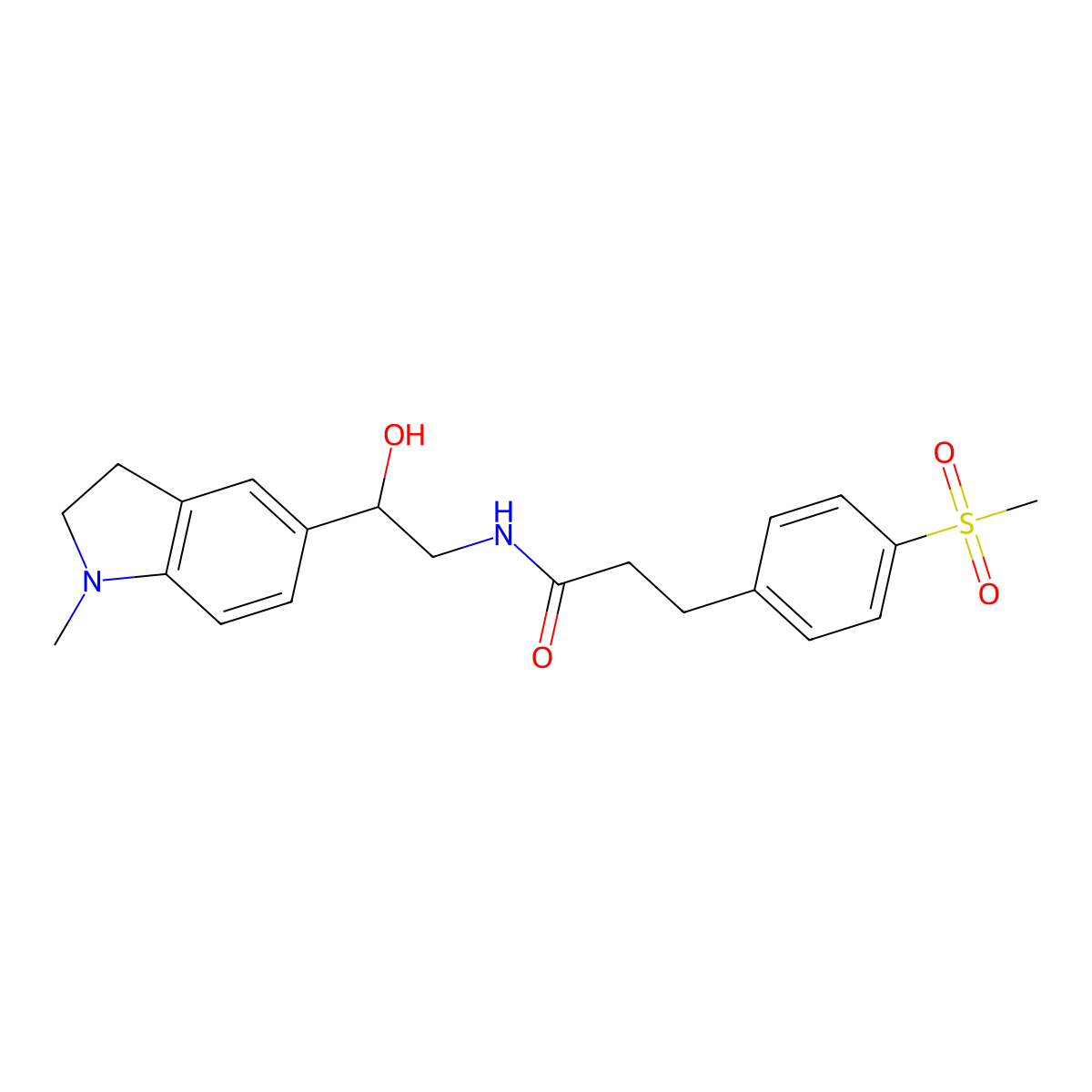 N-(2-hydroxy-2-(1-methylindolin-5-yl)ethyl)-3-(4-(methylsulfonyl)phenyl)propanamide molecular structure, CAS 1705270-00-3