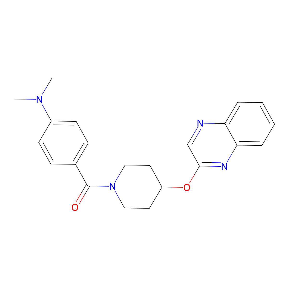 N,N-dimethyl-4-[4-(quinoxalin-2-yloxy)piperidine-1-carbonyl]aniline molecular structure, CAS 1705270-55-8