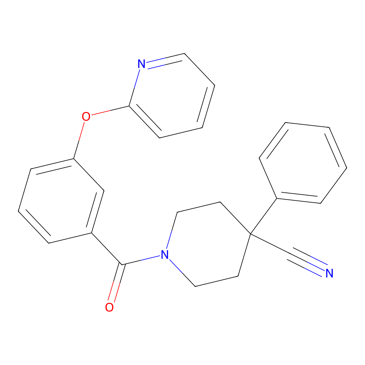 4-Phenyl-1-(3-(pyridin-2-yloxy)benzoyl)piperidine-4-carbonitrile molecular structure, CAS 1705270-76-3