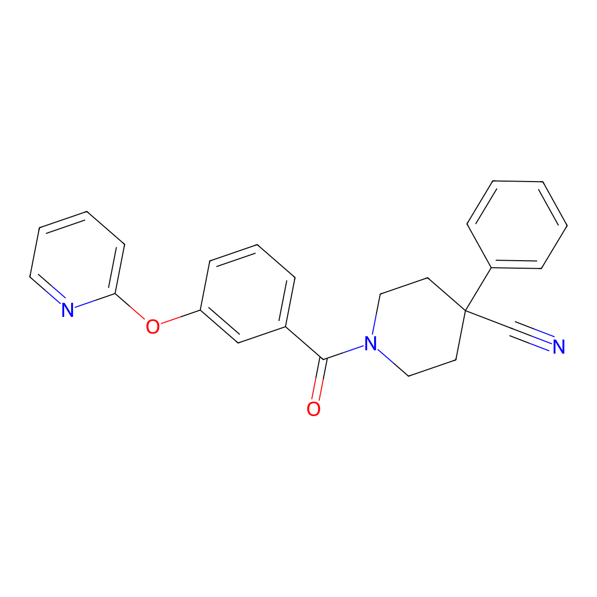 4-Phenyl-1-(3-(pyridin-2-yloxy)benzoyl)piperidine-4-carbonitrile molecular structure, CAS 1705270-76-3