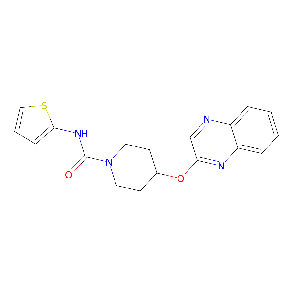 4-(quinoxalin-2-yloxy)-N-(thiophen-2-yl)piperidine-1-carboxamide molecular structure, CAS 1705270-89-8