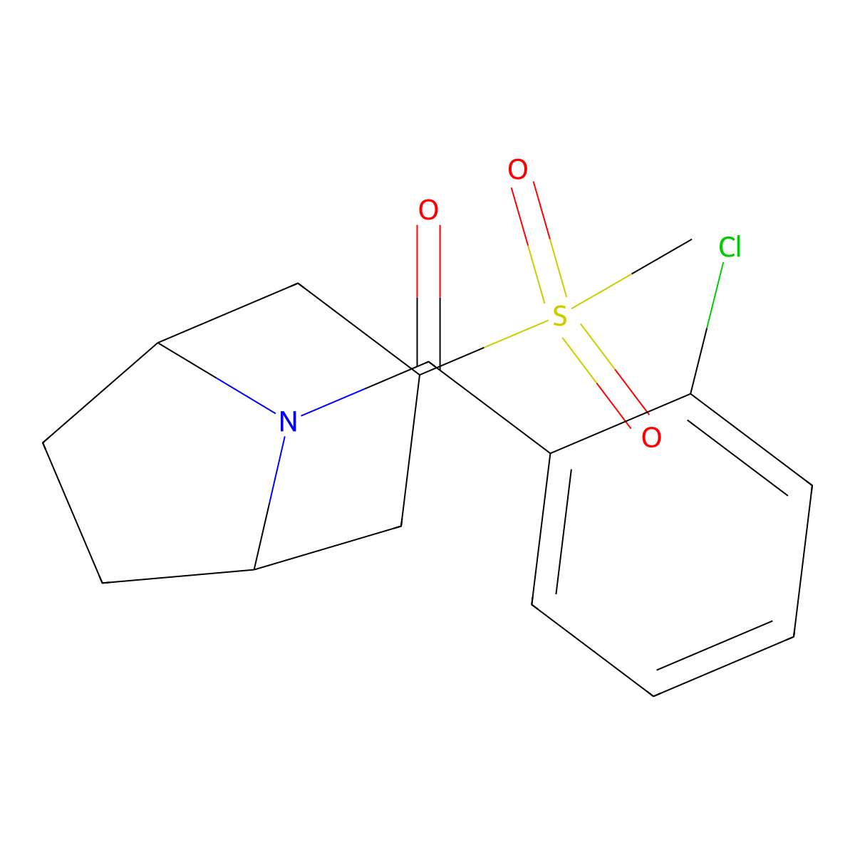 (2-chlorophenyl)((1R,5S)-3-(methylsulfonyl)-8-azabicyclo[3.2.1]octan-8-yl)methanone molecular structure, CAS 1705271-08-4