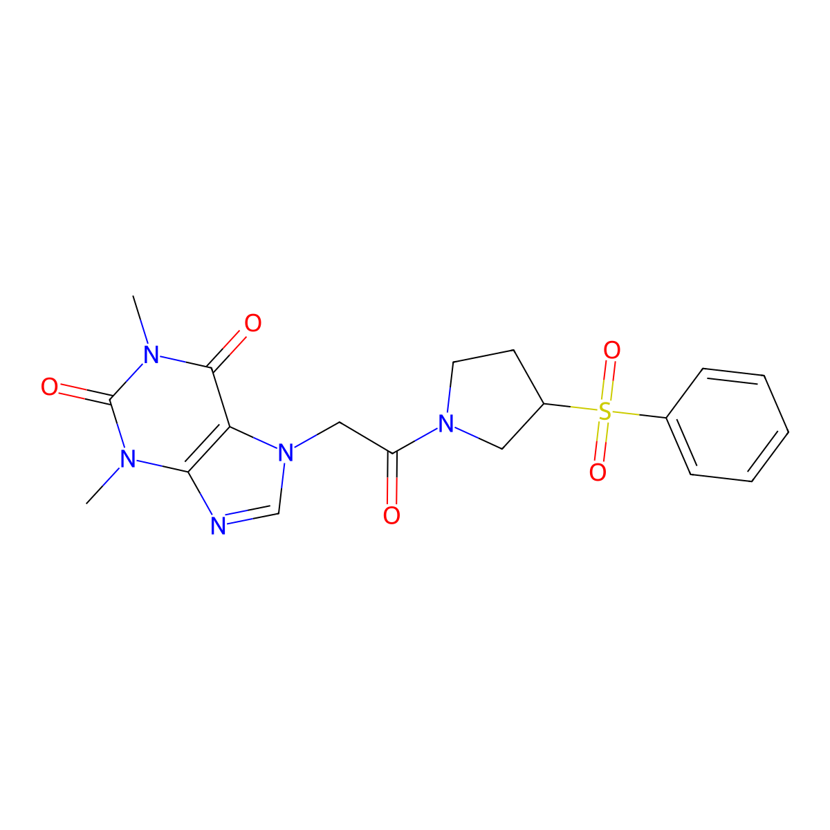 1,3-dimethyl-7-(2-oxo-2-(3-(phenylsulfonyl)pyrrolidin-1-yl)ethyl)-1H-purine-2,6(3H,7H)-dione molecular structure, CAS 1705271-20-0