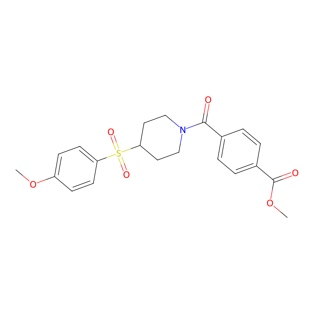 Methyl 4-(4-((4-methoxyphenyl)sulfonyl)piperidine-1-carbonyl)benzoate molecular structure, CAS 1705273-81-9