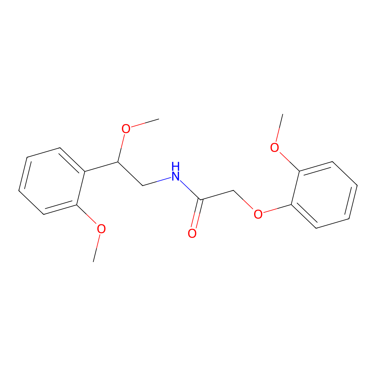 N-(2-methoxy-2-(2-methoxyphenyl)ethyl)-2-(2-methoxyphenoxy)acetamide molecular structure, CAS 1705274-34-5