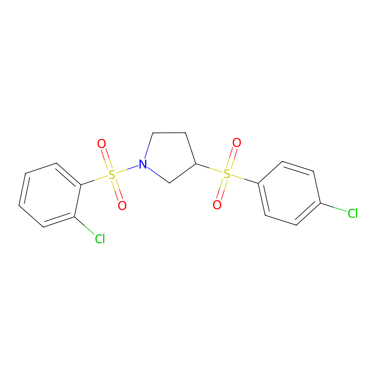 1-(2-Chlorobenzenesulfonyl)-3-(4-chlorobenzenesulfonyl)pyrrolidine molecular structure, CAS 1705289-64-0