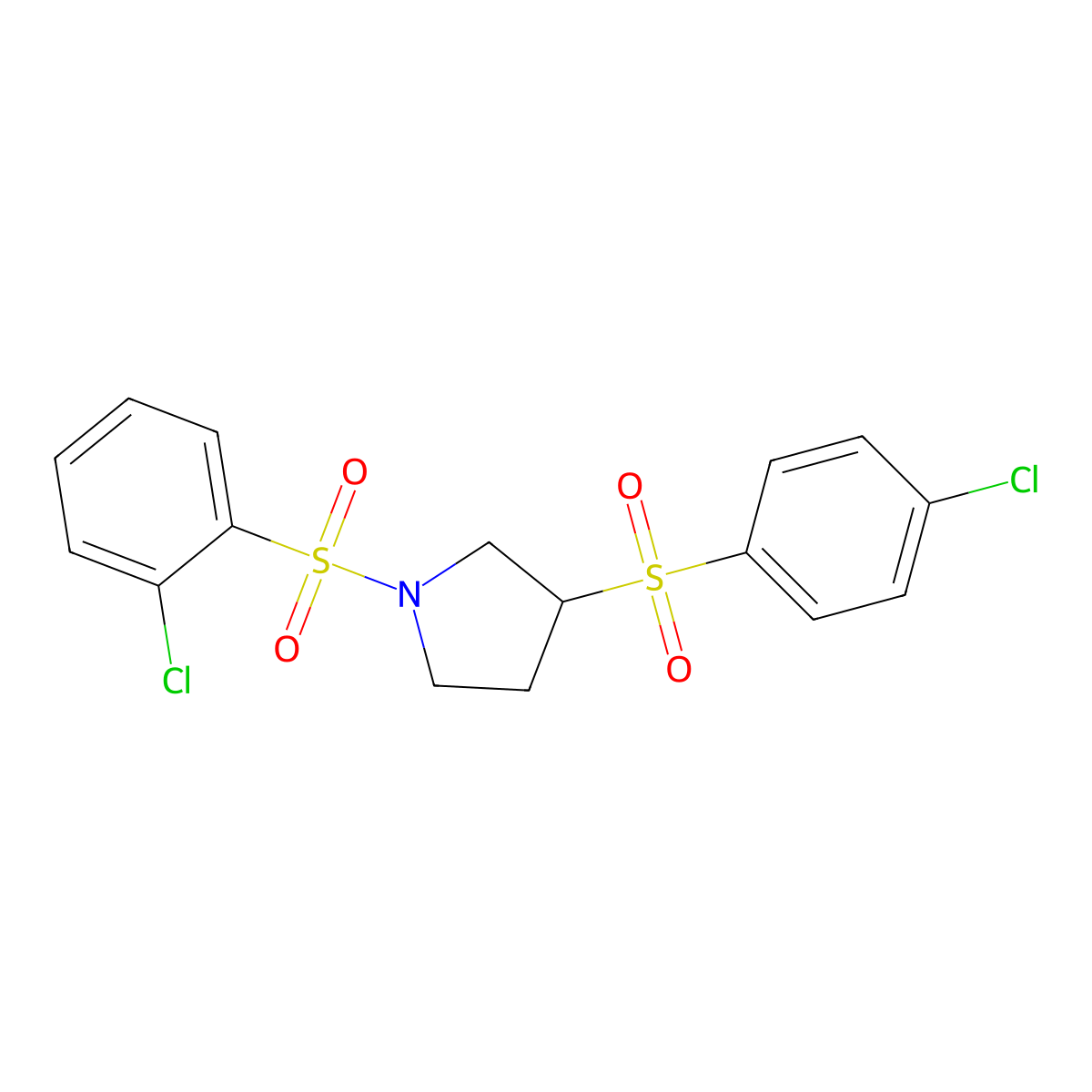 1-(2-Chlorobenzenesulfonyl)-3-(4-chlorobenzenesulfonyl)pyrrolidine molecular structure, CAS 1705289-64-0