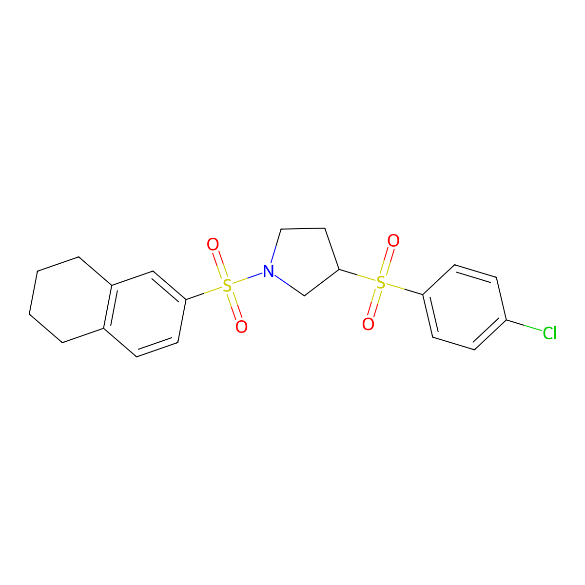 3-((4-Chlorophenyl)sulfonyl)-1-((5,6,7,8-tetrahydronaphthalen-2-yl)sulfonyl)pyrrolidine molecular structure, CAS 1705289-77-5