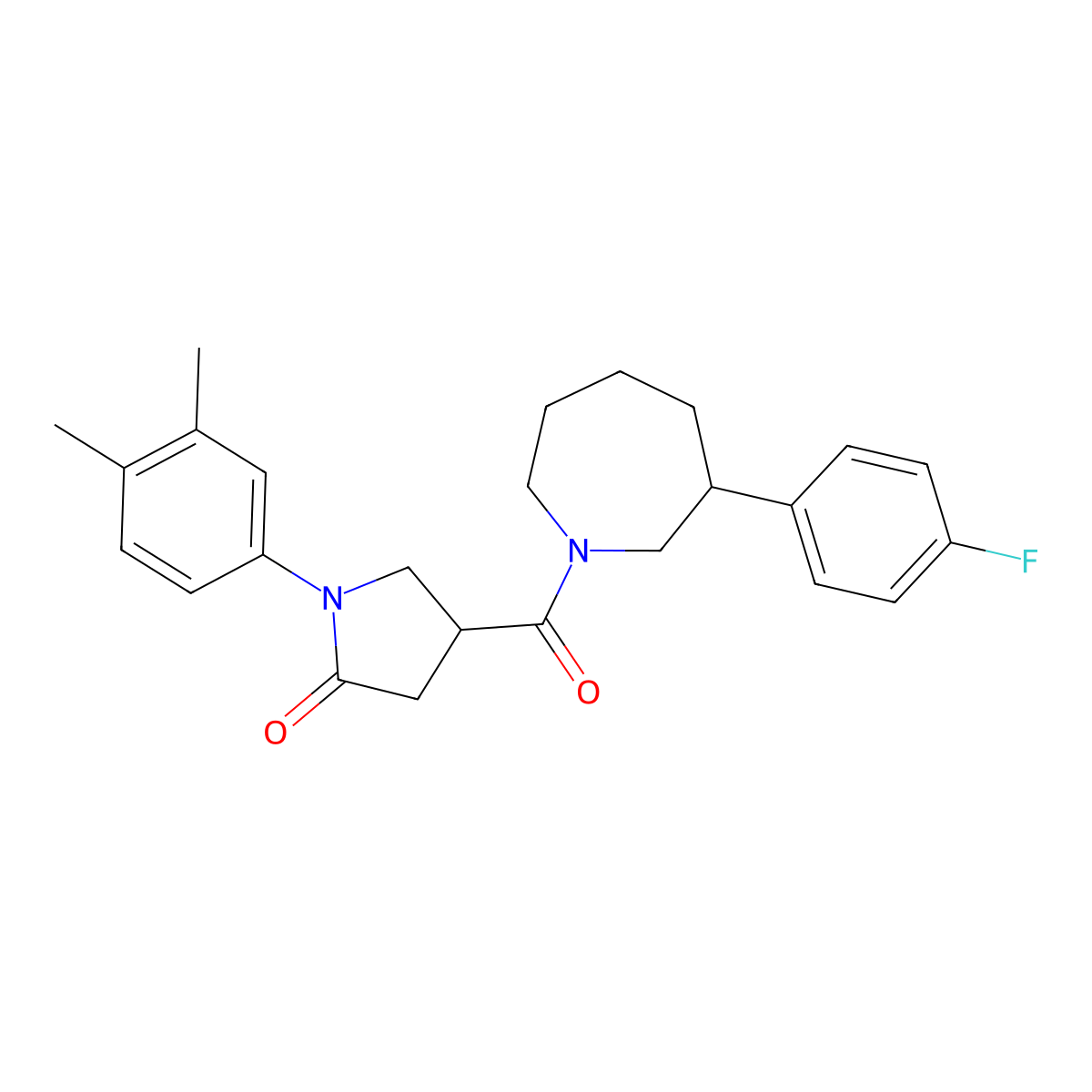 1-(3,4-Dimethylphenyl)-4-[3-(4-fluorophenyl)azepane-1-carbonyl]pyrrolidin-2-one molecular structure, CAS 1705295-04-0