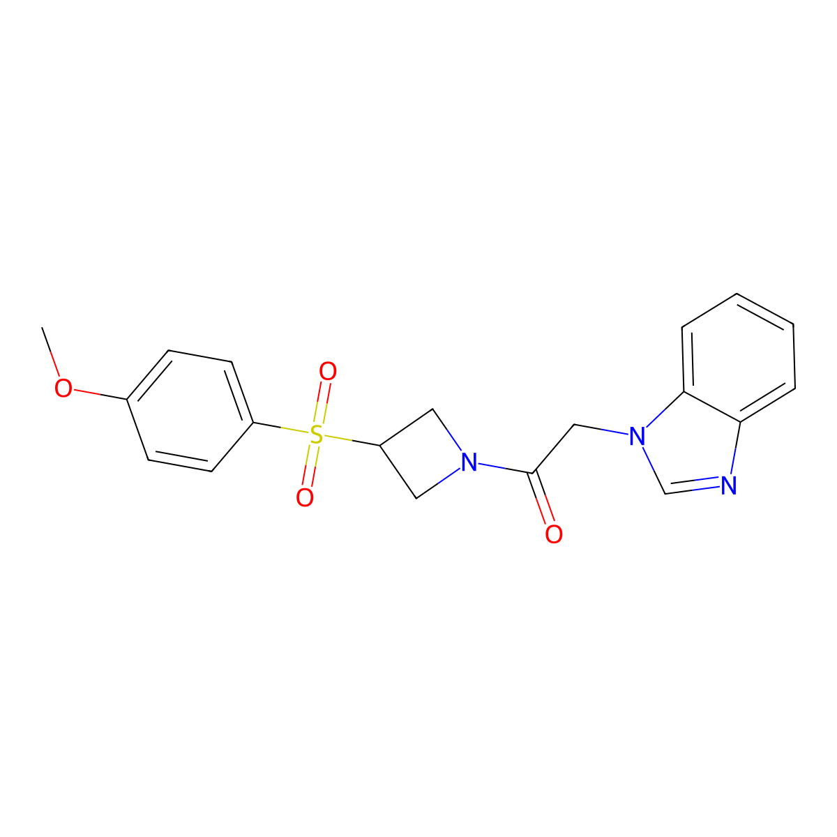 2-(1H-benzo[d]imidazol-1-yl)-1-(3-((4-methoxyphenyl)sulfonyl)azetidin-1-yl)ethanone molecular structure, CAS 1705295-57-3