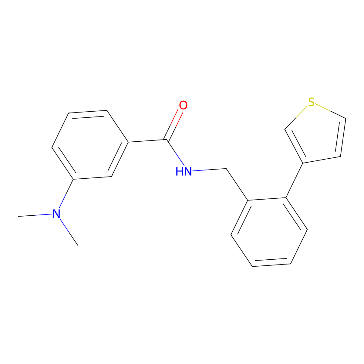 3-(dimethylamino)-N-(2-(thiophen-3-yl)benzyl)benzamide molecular structure, CAS 1705296-36-1