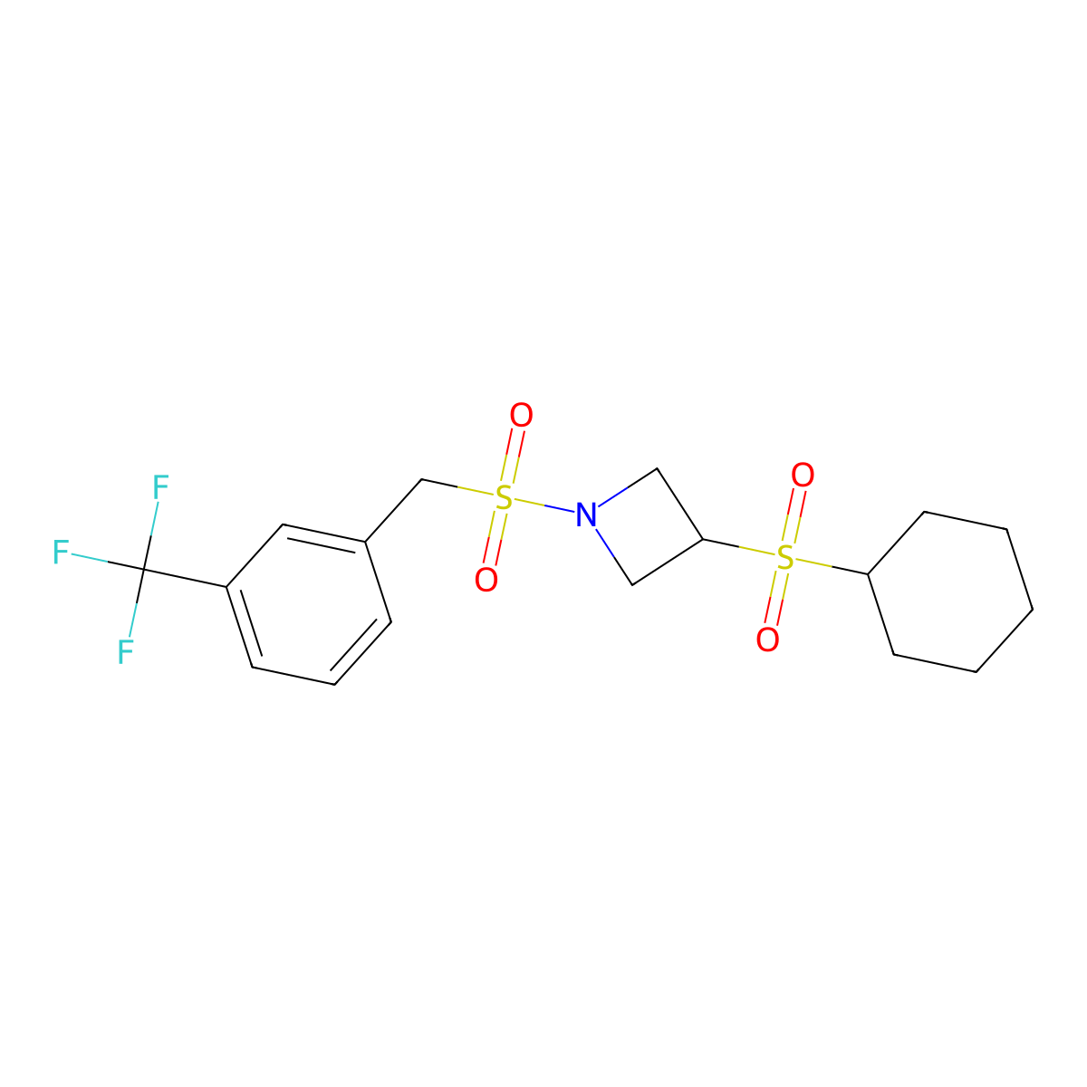 3-(Cyclohexylsulfonyl)-1-((3-(trifluoromethyl)benzyl)sulfonyl)azetidine molecular structure, CAS 1705297-66-0
