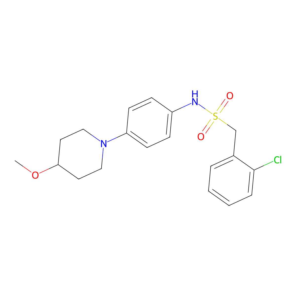 1-(2-chlorophenyl)-N-[4-(4-methoxypiperidin-1-yl)phenyl]methanesulfonamide molecular structure, CAS 1705301-67-2