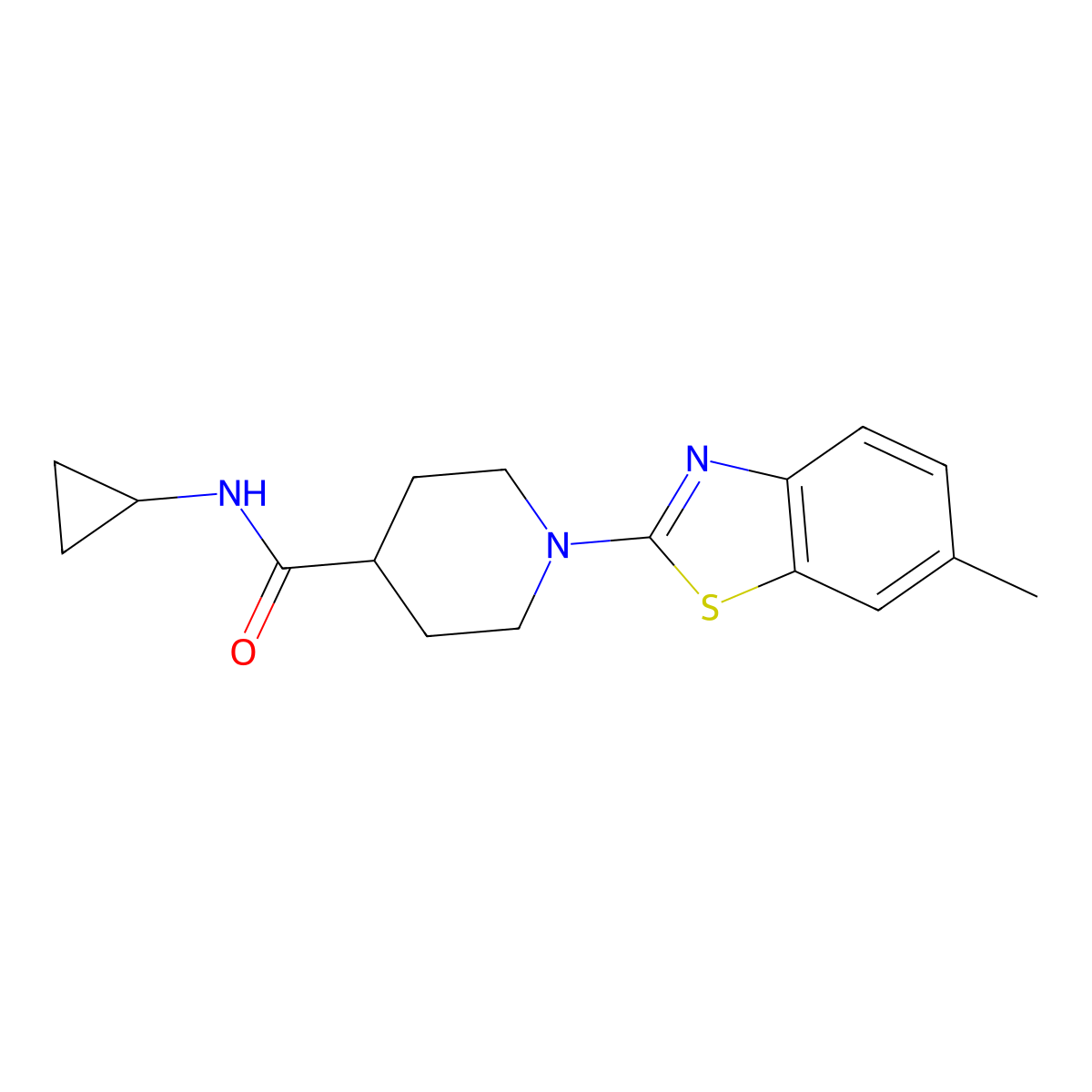 N-cyclopropyl-1-(6-methylbenzo[d]thiazol-2-yl)piperidine-4-carboxamide molecular structure, CAS 1705303-90-7