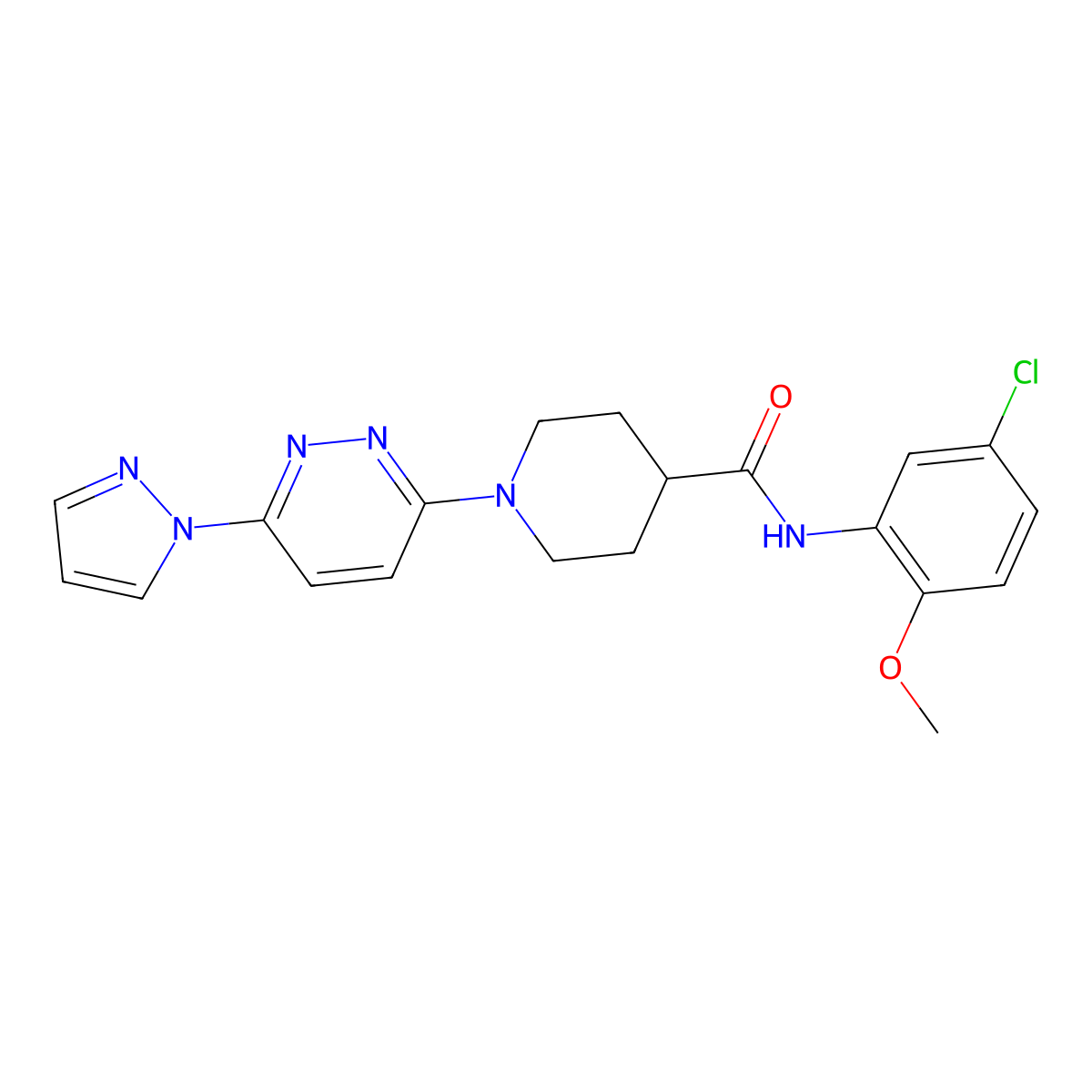 1-(6-(1H-pyrazol-1-yl)pyridazin-3-yl)-N-(5-chloro-2-methoxyphenyl)piperidine-4-carboxamide molecular structure, CAS 1705306-82-6