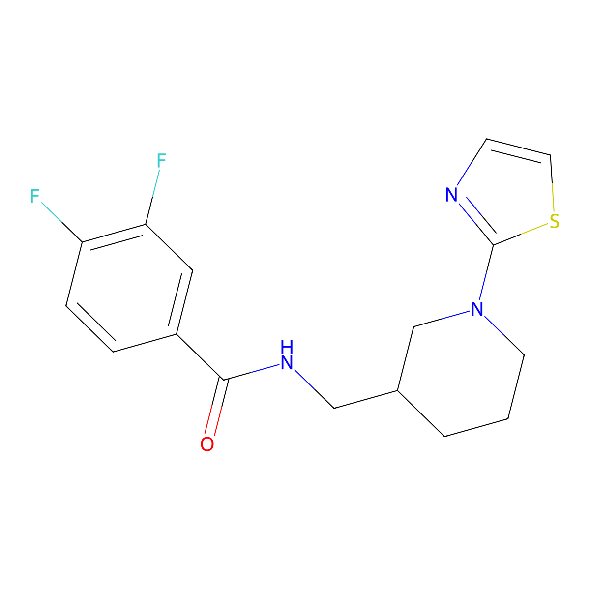 3,4-difluoro-N-((1-(thiazol-2-yl)piperidin-3-yl)methyl)benzamide molecular structure, CAS 1705308-86-6