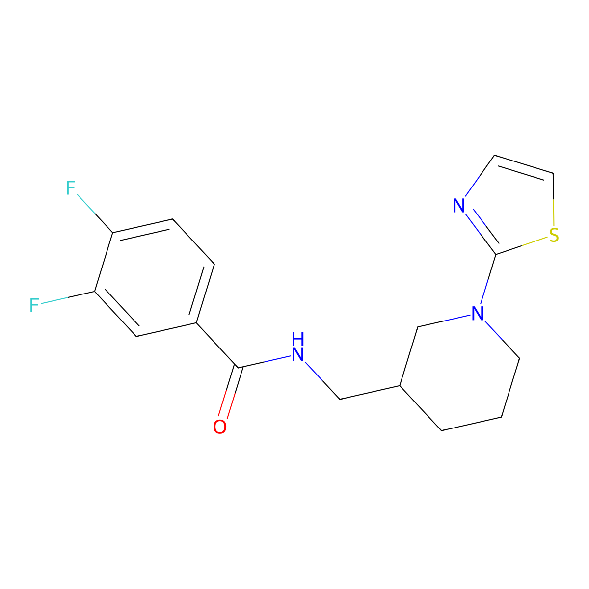 3,4-difluoro-N-((1-(thiazol-2-yl)piperidin-3-yl)methyl)benzamide molecular structure, CAS 1705308-86-6